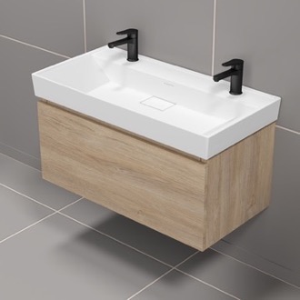 Bathroom Vanity Double Bathroom Vanity, Floating, Modern, Brown Oak, 40 Inch Nameeks SHARP31